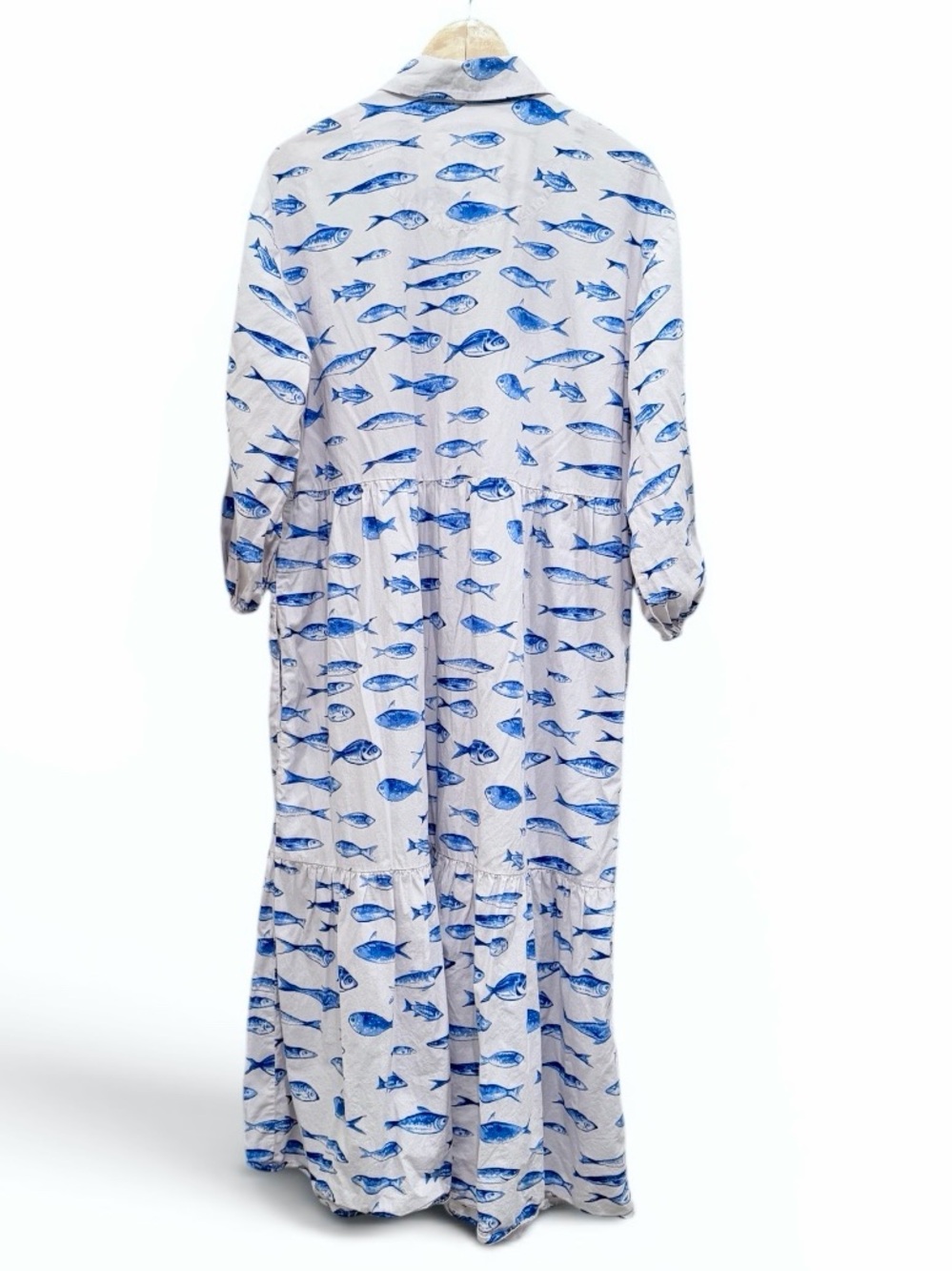 Anthropologie Maeve The Bettina Tiered Shirt Dress Fish print Size L - Picture 11 of 14